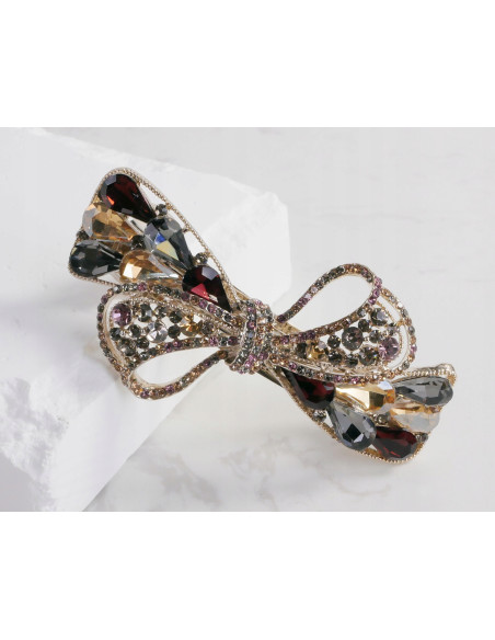 Klamra francuska ZŁOTA KOKARDA WIELOKOLOROWA KRYSZTAŁKI Lolita Accessories