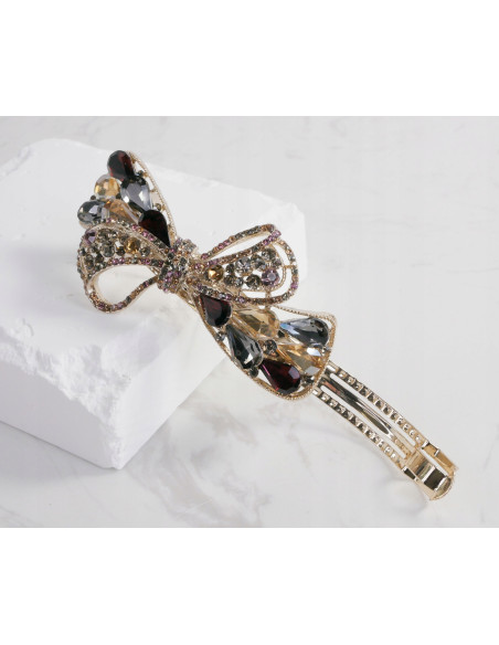 Klamra francuska ZŁOTA KOKARDA WIELOKOLOROWA KRYSZTAŁKI Lolita Accessories