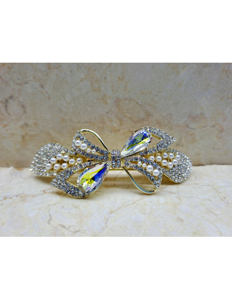 Klamra francuska ZŁOTA KOKARDA PEREŁKI I KRYSZTAŁ AB Lolita Accessories