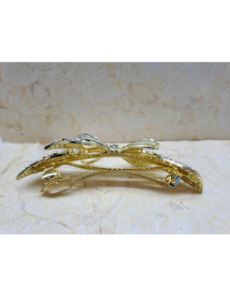 Klamra francuska ZŁOTA KOKARDA PEREŁKI I KRYSZTAŁ AB Lolita Accessories