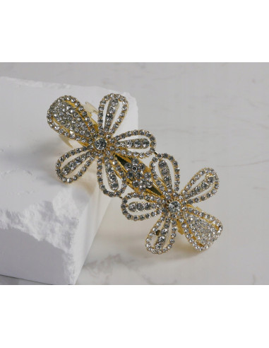 Klamra francuska 2 ZŁOTE KWIATY WYSADZANE...