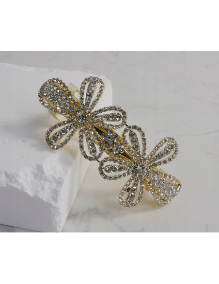 Klamra francuska 2 ZŁOTE KWIATY WYSADZANE KRYSZTAŁAMI Lolita Accessories