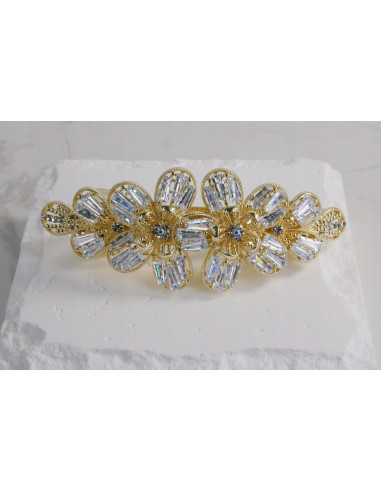 Klamra francuska 2 ZŁOTE KWIATY Z KRYSZTAŁAMI...