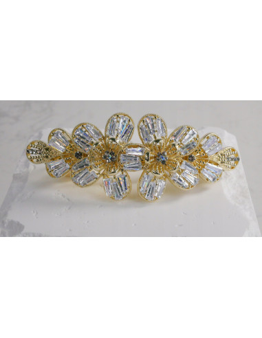 Klamra francuska 2 ZŁOTE KWIATY Z KRYSZTAŁAMI...