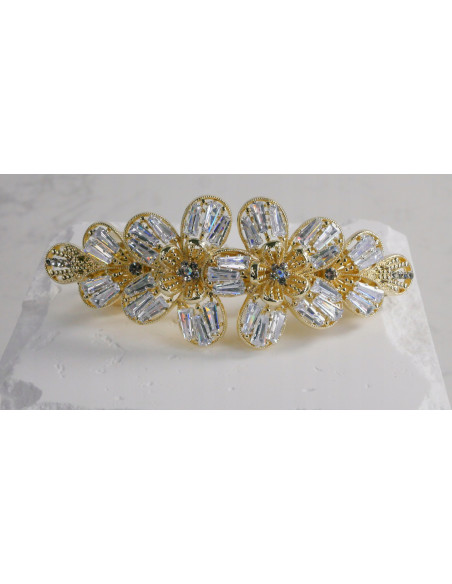 Klamra francuska 2 ZŁOTE KWIATY Z KRYSZTAŁAMI Lolita Accessories