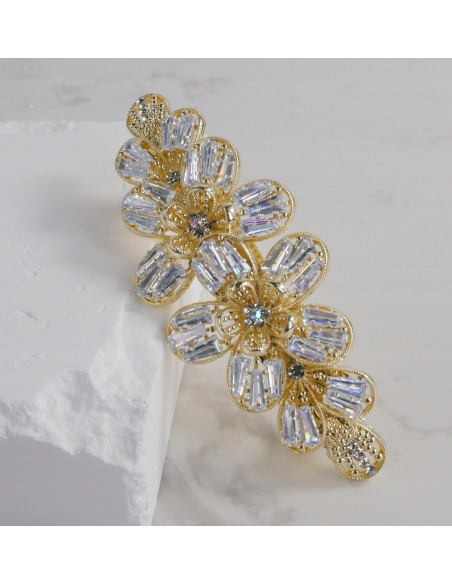 Klamra francuska 2 ZŁOTE KWIATY Z KRYSZTAŁAMI Lolita Accessories