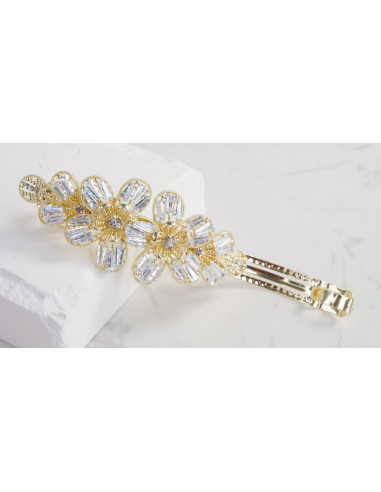 Klamra francuska 2 ZŁOTE KWIATY Z KRYSZTAŁAMI...
