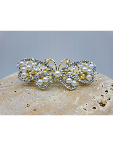 Klamra francuska ZŁOTY MOTYL Z PERŁAMI I...