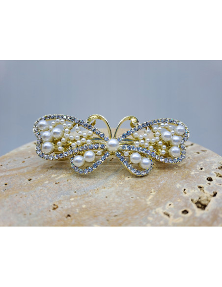 Klamra francuska ZŁOTY MOTYL Z PERŁAMI I KRYSZTAŁKAMI Lolita Accessories