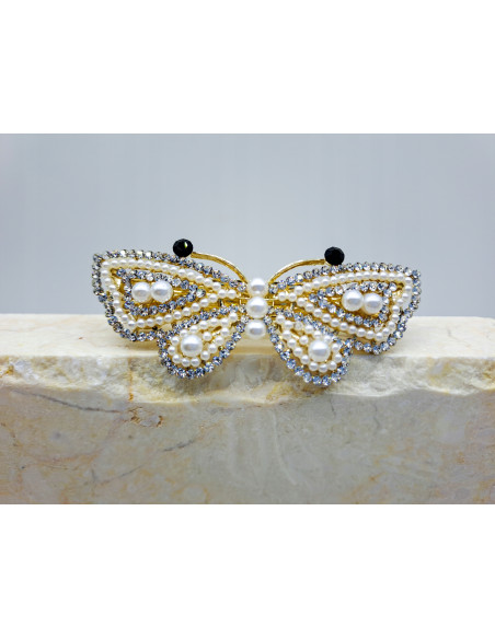 Klamra francuska MOTYL WYSADZANY KRYSZTAŁKAMI Z PERŁAMI Lolita Accessories