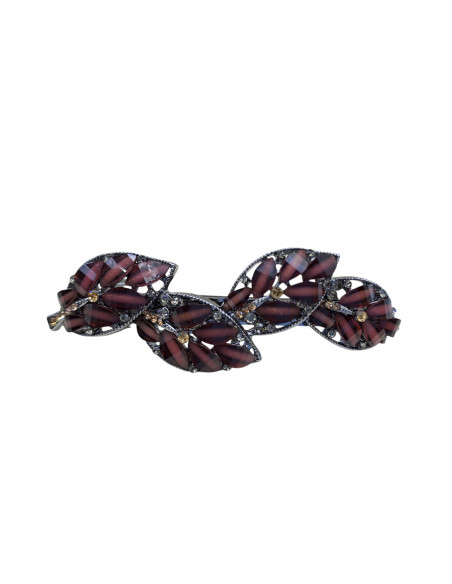 Klamra francuska 4 LISTKI BURGUNDOWE KRYSZTAŁKI Lolita Accessories