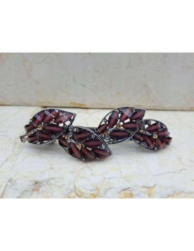 Klamra francuska 4 LISTKI BURGUNDOWE KRYSZTAŁKI...