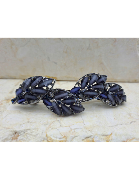 Klamra francuska 4 LISTKI GRAFITOWE KRYSZTAŁKI Lolita Accessories