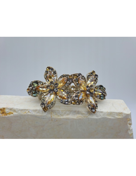 Klamra francuska DWA MIODOWE KWIATY Z KRYSZTAŁKAMI Lolita Accessories