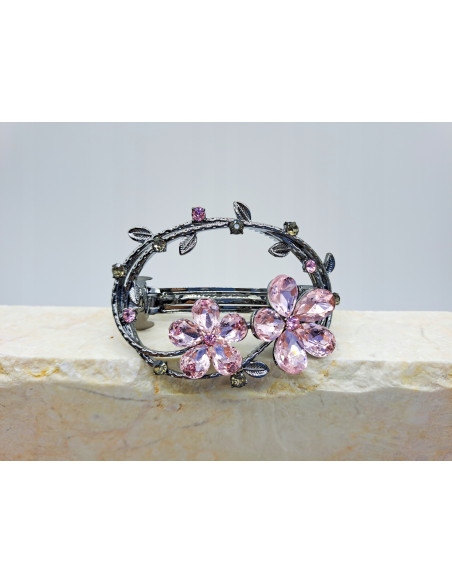 Klamra francuska OKRĄG DWA RÓŻOWE KWIATY Lolita Accessories