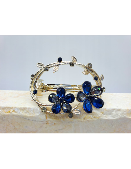 Klamra francuska OKRĄG DWA GRANATOWE KWIATY Lolita Accessories