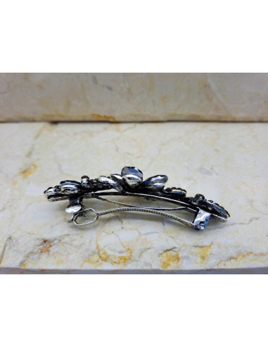 Klamra francuska MOTYW KWIATOWY GRANATOWY KWIAT...