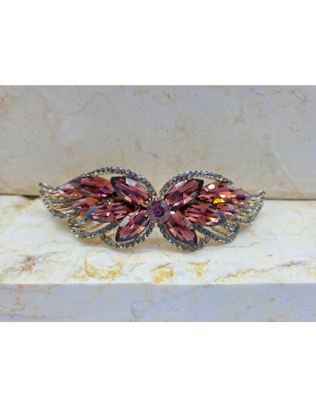 Klamra francuska MOTYW KWIATOWY BURGUNDOWE KRYSZTAŁKI Lolita Accessories