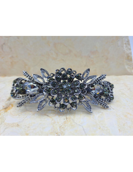Klamra francuska OKRĄGŁY KWIAT Z GRAFITOWYM KRYSZTAŁEM Lolita Accessories