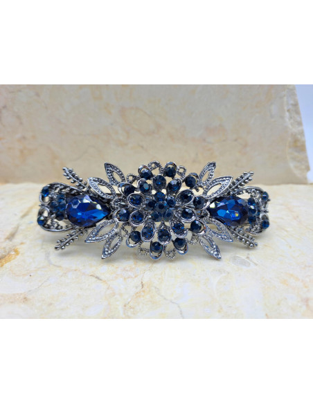 Klamra francuska OKRĄGŁY KWIAT Z GRANATOWYM KRYSZTAŁEM Lolita Accessories