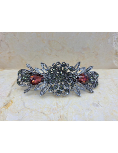 Klamra francuska OKRĄGŁY KWIAT Z BURGUNDOWYM...