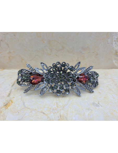 Klamra francuska OKRĄGŁY KWIAT Z BURGUNDOWYM KRYSZTAŁEM Lolita Accessories