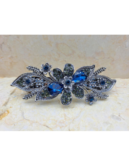 Klamra francuska GRANATOWY KWIAT Z MAŁYMI KWIATKAMI Lolita Accessories