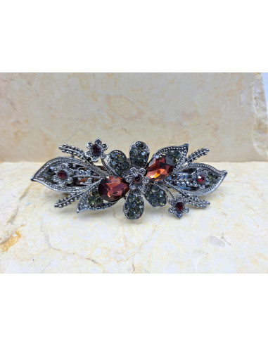 Klamra francuska BURGUNDOWY KWIAT Z MAŁYMI...