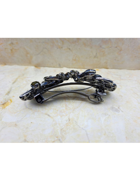 Klamra francuska 4 GRAFITOWE KRYSZTAŁKI I 3 KWIATKI Lolita Accessories