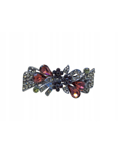 Klamra francuska 4 BURGUNDOWE KRYSZTAŁKI I 3 KWIATKI Lolita Accessories