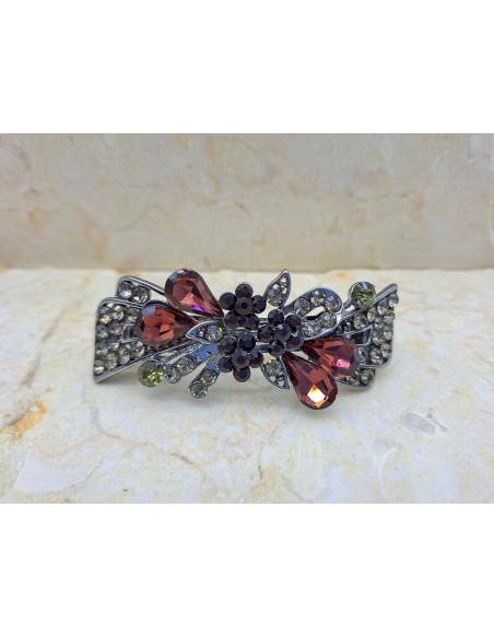 Klamra francuska 4 BURGUNDOWE KRYSZTAŁKI I 3 KWIATKI Lolita Accessories