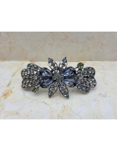 Klamra francuska GRAFITOWY KWIAT 4 KRYSZTALKI Z...