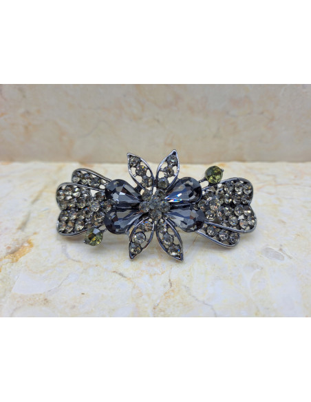 Klamra francuska GRAFITOWY KWIAT 4 KRYSZTALKI Z CYRKONIA Lolita Accessories