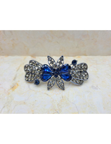 Klamra francuska GRANATOWY KWIAT 4 KRYSZTALKI Z...