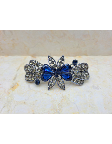 Klamra francuska GRANATOWY KWIAT 4 KRYSZTALKI Z CYRKONIA Lolita Accessories