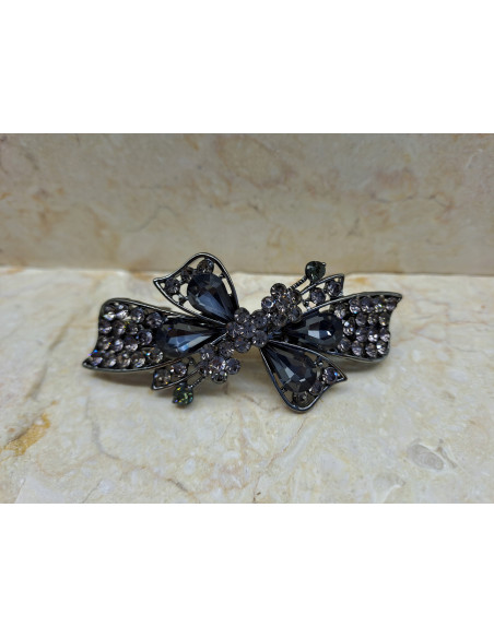 Klamra francuska GRAFIT KOKARDA I 3 KWIATKI Z CEKINAMI Lolita Accessories