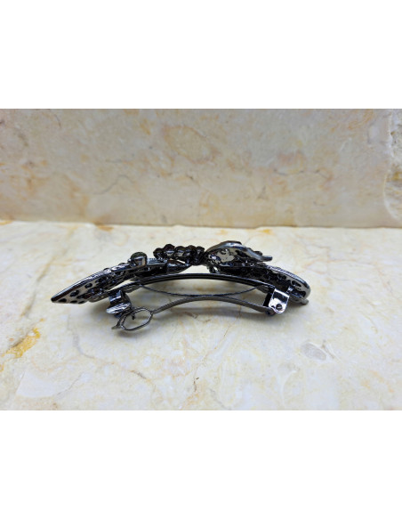 Klamra francuska GRAFIT KOKARDA I 3 KWIATKI Z CEKINAMI Lolita Accessories