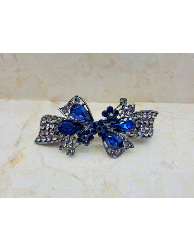 Klamra francuska GRANATOWA KOKARDA I 3 KWIATKI...