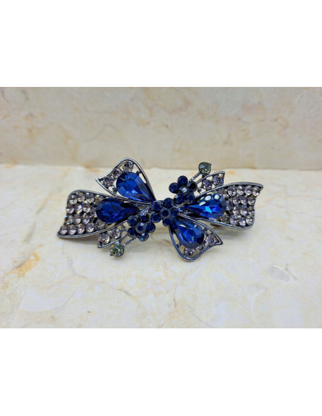 Klamra francuska GRANATOWA KOKARDA I 3 KWIATKI Z CEKINAMI Lolita Accesories