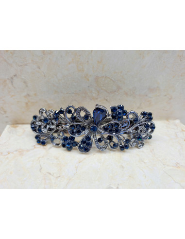 Klamra francuska GRANATOWE RÓŻNE KWIATKI Z...