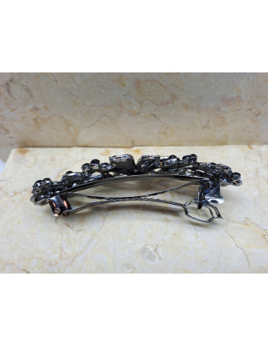 Klamra francuska GRANATOWE RÓŻNE KWIATKI Z...