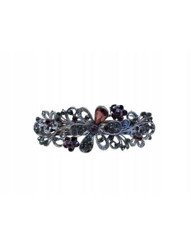 Klamra francuska BURGUNDOWE RÓŻNE KWIATKI Z KRYSZTAŁKAMI Lolita Accessories