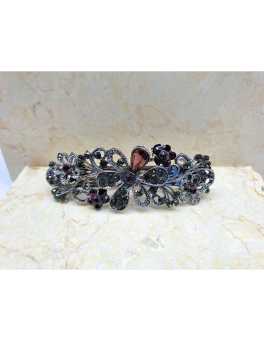 Klamra francuska BURGUNDOWE RÓŻNE KWIATKI Z...