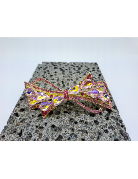 Klamra francuska a'la kokarda RÓŻOWA Z CYRKONIA Lolita Akcesoria