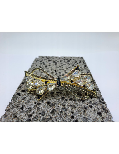 Klamra francuska a'la kokarda CZARNA Z CYRKONIA...