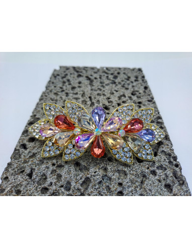 Klamra francuska KOLOROWY KWIAT Z CYRKONIAMI...