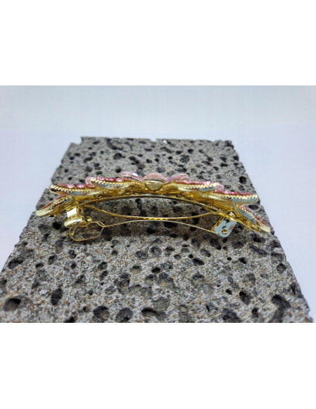 Klamra francuska RÓŻOWY KWIAT I RÓŻOWE KRYSZTAŁKI LOLTA ACCESSORIES