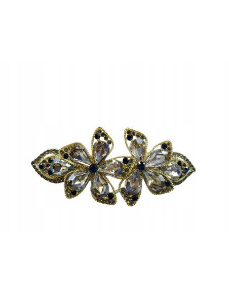 Klamra Francuska DWA CZARNE KWIATKI Z CYRKONIAMI Lolita Accessories