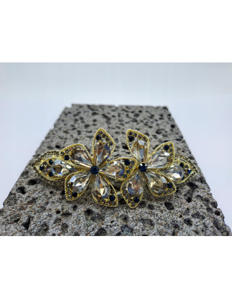 Klamra Francuska DWA CZARNE KWIATKI Z CYRKONIAMI Lolita Accessories