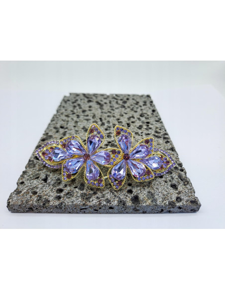 Klamra Francuska DWA FIOLETOWE KWIATKI Z CYRKONIAMI Lolita Accessories